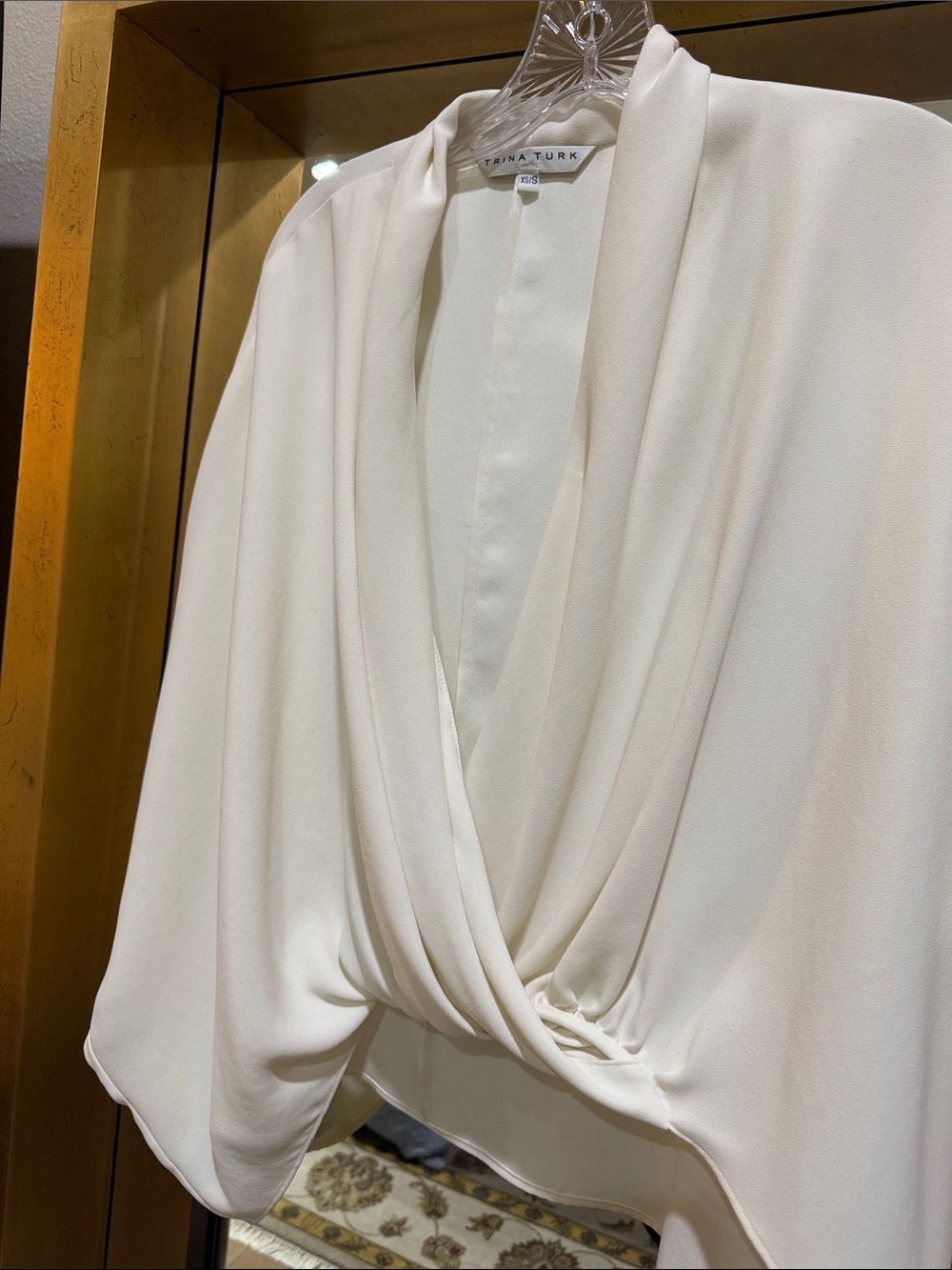 Trina Turk Cream Draped Wrap Blouse - Picture 3 of 3